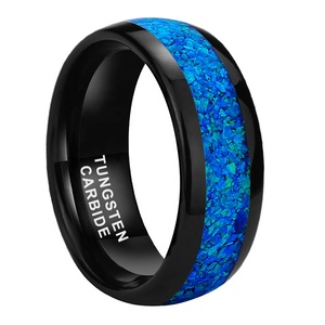Anillo de Carburo de Tungsteno Negro con Incrustaciones de Ópalo Azul de 8 mm de Coolstyle Jewelry para Hombre y Mujer, Anillo de Compromiso y Boda de Moda, Ajuste Cómodo - Product Image 1