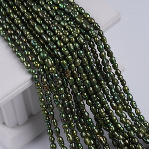 Collier semi-fini en perles d'eau douce naturelles de forme riz, vert pistache, 3-4 mm, vente en gros, pour bijoux faits main DIY - Product Image 5