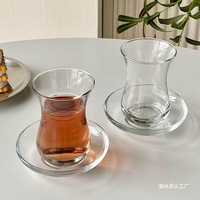 Tasses à thé en verre résistant à la chaleur turques, assiettes à goûter de style européen, tasses à café et à thé aux fleurs transparentes pour la maison