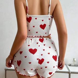 New Style Sweet Lace Elastic Waist Summer Front Logo Heart Print Women's Nightie Sleepwear <b>Sets</b> Home Wear Pajamas Shorts - Product Image 5