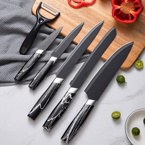 Ensemble de couteaux couperet en acier inoxydable antiadhésifs de six pièces fini en marbre noir Chef <span class=keywords><strong>boucher</strong></span> approuvé pour <span class=keywords><strong>la</strong></span> cuisine - Product Image 6