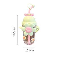 Mug bunga lucu 800ml Mug sedotan kapasitas besar musim panas dengan tali luar ruangan portabel