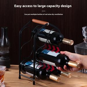 Porte-bouteilles de vin rouge portable de style européen, présentoir à six bouteilles, armoire à vin de bureau, supports de rangement avec poignée en bois - Product Image 4