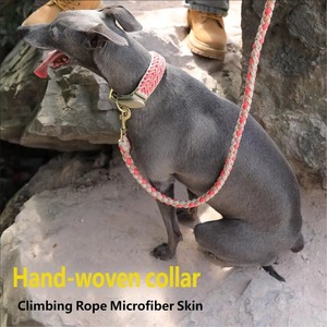 Luxe handgemaakte hondenriem en halsbandset van geweven nylon touw voor middelgrote en grote honden, geschikt voor wandelen, training en buitengebruik. - Product Image 3