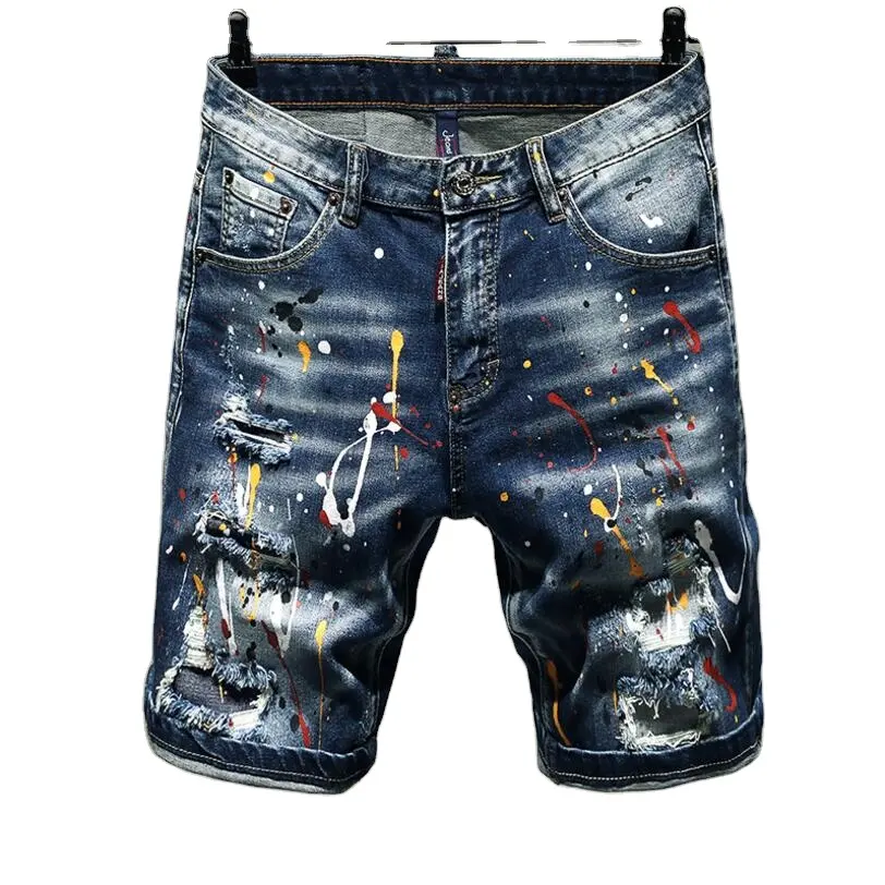 2021 Summer New Men's Stretch Short Jeans Fashion Casual Slim Fit High Quality Elastic Ripped Denim Shorts Male