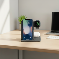 Pengisi Daya Nirkabel Cepat 15W yang Dapat Dilipat, Dudukan Ponsel Kulit PU, Aksesori Ponsel Desktop untuk iPhone & Android Pabrik