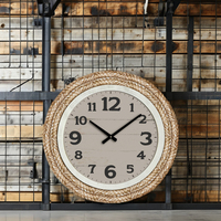 Horloge murale ronde en corde tressée, style côtier, à piles, mouvement à quartz, pour décoration de maison de plage ou de chalet