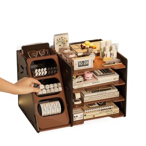Multi Functional Stationery Organizer 3 Layers Large Capacity Desk Storage Box For Student Office Use Cream And Black ABS - Product Image 5