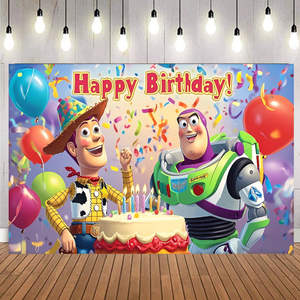 Personnage de dessin animé Toy Story toile de fond bannière personnalisée imprimée enfants garçon <span class=keywords><strong>joyeux</strong></span> <span class=keywords><strong>anniversaire</strong></span> fête décorations toile de fond bannière - Product Image 1