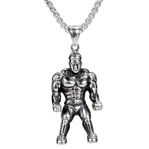 Collar de Acero Inoxidable con Colgante de Hombre Musculoso, Estilo Gimnasio, Cadena de 60 cm, Color Plateado, Diseño de Fisicoculturista - Product Image 1