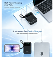 Prix d'usine OEM/ODM, charge super rapide 65W, batterie externe semi-solide 20000mAh haute capacité avec câble Type C, écran TFT