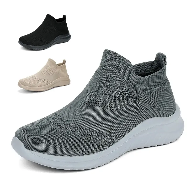 Hot Sale MD Sole Knitting Upper Breathable Mesh Men'S Black Walking Loafers Sock Sneakers Shoes For Man Black Loafers