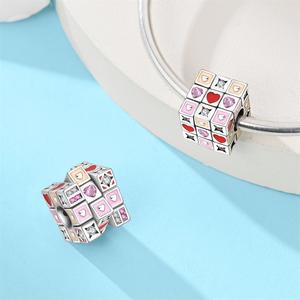 Abalorios de Plata de Ley 925 Originales MULA, Cuentas de <span class=keywords><strong>Rubik</strong></span>'s Cube con Forma de Corazón, Dijes Coloridos para Pulseras DIY, Joyería de Cumpleaños para Niños con Circonita, Regalo - Product Image 5