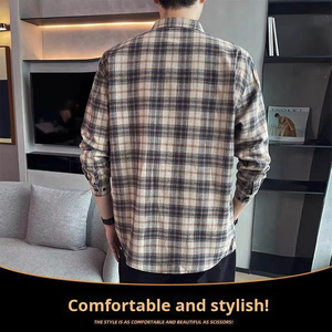 <span class=keywords><strong>Chemise</strong></span> pour homme à manches longues ample vintage en coton à <span class=keywords><strong>carreaux</strong></span> brodée avec des boutons surdimensionnés personnalisés en gros - Product Image 2