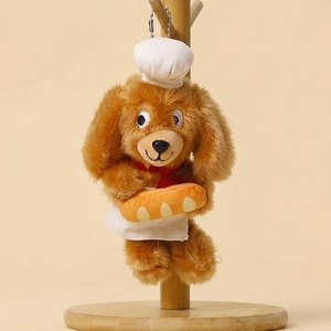 En gros, Porte-clés pendentif en peluche chien pâtissier mignon, Mascotte en peluche douce OEM, Jouet animal en peluche chien chef de dessin animé pour cadeau - Product Image 4