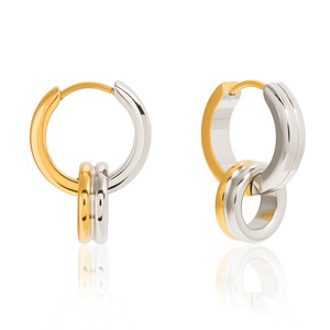 Stainless Steel Color-Blocked Double Hoop Earrings Geometric Design For Fashion Dangle Earrings - Product Image 5