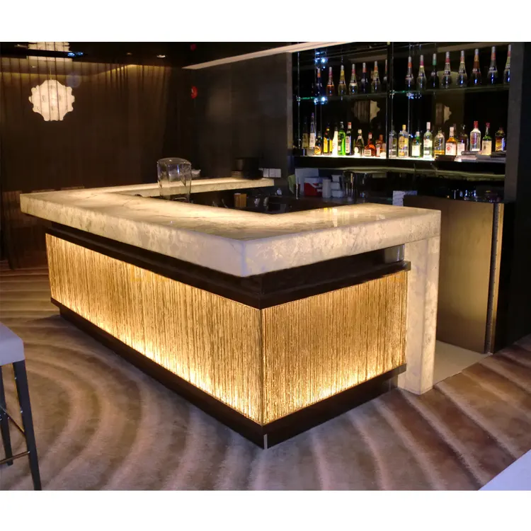 Luxury Design RGB LED Light Artificial Translucent Stone Wine Bar Table Nightclub Salad Bar Counter for Sale