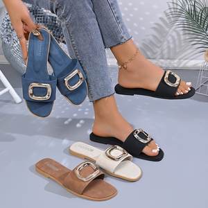 805 Nouvelles pantoufles à nœud à prix réduit avec <span class=keywords><strong>semelle</strong></span> souple et boucle carrée pour un usage extérieur, chaussures plates antidérapantes, chaussures pour femmes grandes tailles - Product Image 1