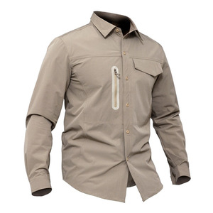 RNSHANGER Chemises d'automne pour hommes Chemises décontractées à séchage rapide à manches longues <span class=keywords><strong>de</strong></span> couleur unie Chemises <span class=keywords><strong>de</strong></span> sport pour hommes à col rabattu en plein air - Product Image 4