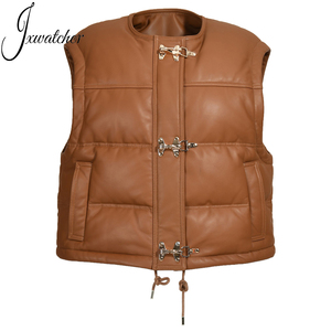 Venta al por mayor de piel de oveja genuina <span class=keywords><strong>pluma</strong></span> abajo chaleco Otoño e Invierno prendas de vestir exteriores Unisex gruesa caliente las mujeres <span class=keywords><strong>sin</strong></span> mangas de la <span class=keywords><strong>chaqueta</strong></span> de cuero - Product Image 1