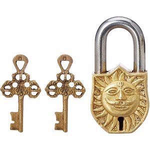 Christmas Sale <b>Keyed</b> Combination Padlock Door <b>Lock</b> with Surya/Sooraj Dev (Sun God) Relief Sculpted in Zinc Alloy Brass - Product Image 2