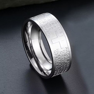 Anillo Cristiano <span class=keywords><strong>de</strong></span> Acero Inoxidable con la Biblia en Español, Joyería Religiosa <span class=keywords><strong>de</strong></span> Jesús, Regalo Personalizado con Cruz, Estilo Retro para Hombre - Product Image 6