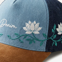 Casquette de baseball décontractée et élégante en jean délavé à motif feuille de vigne, style rétro classique, idéale pour les voyages et les activités sportives en extérieur, vente en gros sur mesure