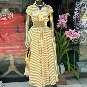 Abito Midi a Maniche Corte a Righe con Colletto Allacciato Elegante e Dolce, Nuova Collezione Primavera <span class=keywords><strong>Donna</strong></span>, Taglie S-2XL, Vendita all'Ingrosso Europa America - Product Image 3