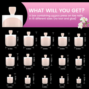 Lot de 180 faux ongles d'orteils à presser, carrés, style français nude, <span class=keywords><strong>en</strong></span> <span class=keywords><strong>gel</strong></span> souple - Product Image 3