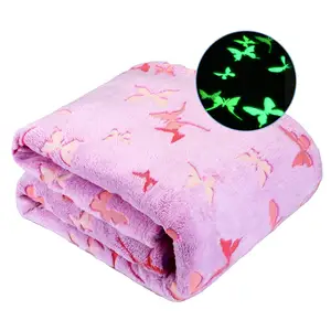Custom blanket 100% polyester luminous flannel weighted blankets glow in the dark blanket with purple butterfly pattern
