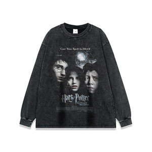 American retro hommes <span class=keywords><strong>et</strong></span> femmes lavable vintage loose casual film poster print base tee trendy - Product Image 1