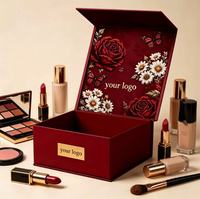 Scatola Regalo Cosmetica di Lusso Magnetica Personalizzata, Confezione in Cartone Rigido Bordeaux per Set Trucco con Stampa Floreale