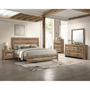 Rustic Plank Style Two <b>Drawer</b> Nightstand Wooden Bedroom Furniture Natural Finish <b>Storage</b> <b>Drawers</b> - Product Image 6