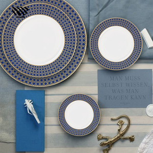 Juego <span class=keywords><strong>de</strong></span> Platos <span class=keywords><strong>de</strong></span> Porcelana China con Incrustaciones Doradas <span class=keywords><strong>y</strong></span> Cuadrícula Azul Oriental Tradicional, Platos Ecológicos Hechos a Mano para Cenar <span class=keywords><strong>y</strong></span> Regalar - Product Image 4