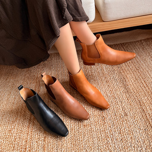3119-08 Nouvelles bottes en cuir véritable pour femmes, automne/hiver, à talon bas, bout pointu, avec petit talon épais - Product Image 4