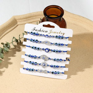 6 piezas de oro plata <span class=keywords><strong>mal</strong></span> de ojo con pulseras de diamantes, pulseras de cuerda de ojo turco de resina azul, protegen a los miembros de la familia del daño - Product Image 3