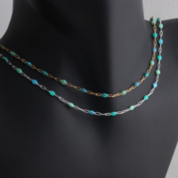 Élégante chaîne trombone 3+1 en or 14K plaqué/argent S925 émaillé bleu menthe/suïssien scintillant pour la création de bijoux permanents DIY