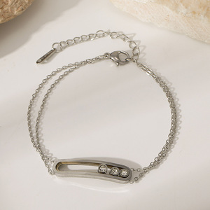 Bracelet minimaliste en acier inoxydable à double couche coulissante, tendance, plaqué or 18 carats, bijoux haut de gamme pour femmes, idéal pour les réseaux sociaux - Product Image 3