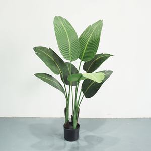 Plante artificielle en soie verte en pot, style bananier, 120 cm, toucher naturel, pour Thanksgiving et Noël - Product Image 6