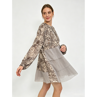 Robe courte en mousseline de soie gris à motif paisley, col rond, volants, printemps, pour femmes