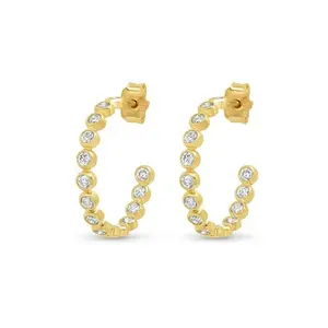 Wholesale 925 Sterling Silver 14/18K Gold Plated Vermeil CZ Lab Diamond Fashion Jewelry Bezel Huggie Hoop Earrings for Women