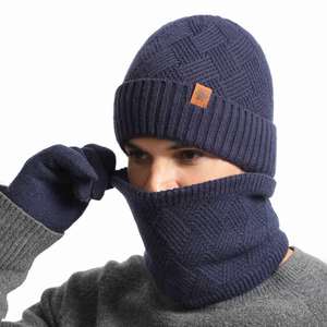 Conjunto de Invierno Unisex de Tres Piezas: Gorro de Punto con Bordado 3D, Bufanda con Forro Polar y Guantes Gruesos de Doble Capa para Negocios - Product Image 4