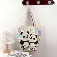 Tas Tote Rajutan Panda Jacquard Tas Bahu Tenun Motif Hewan Lucu Kapasitas Besar Ringan untuk Perjalanan Sehari-hari Sekolah