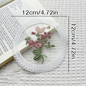 Sous-verre en polyester brodé de dentelle vintage, style européen, diamètre 12 cm, écologique, accessoire photo Instagram, pour tasse de bureau - Product Image 4