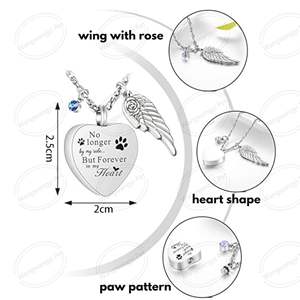 Urne funéraire <span class=keywords><strong>en</strong></span> acier inoxydable pour cendres d'animaux de compagnie avec pendentif <span class=keywords><strong>en</strong></span> forme de cœur et pierres de naissance de 12 couleurs pour cendres de chien ou de chat - Product Image 5