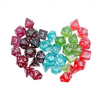 Ensemble de sept dés polyédriques transparents verts à paillettes, accessoires de jeu de société, dés en acrylique arrondis de 16 mm