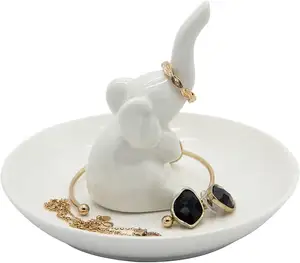 陶瓷戒指支架白色大象戒指餐具收纳器耳环手镯饰品