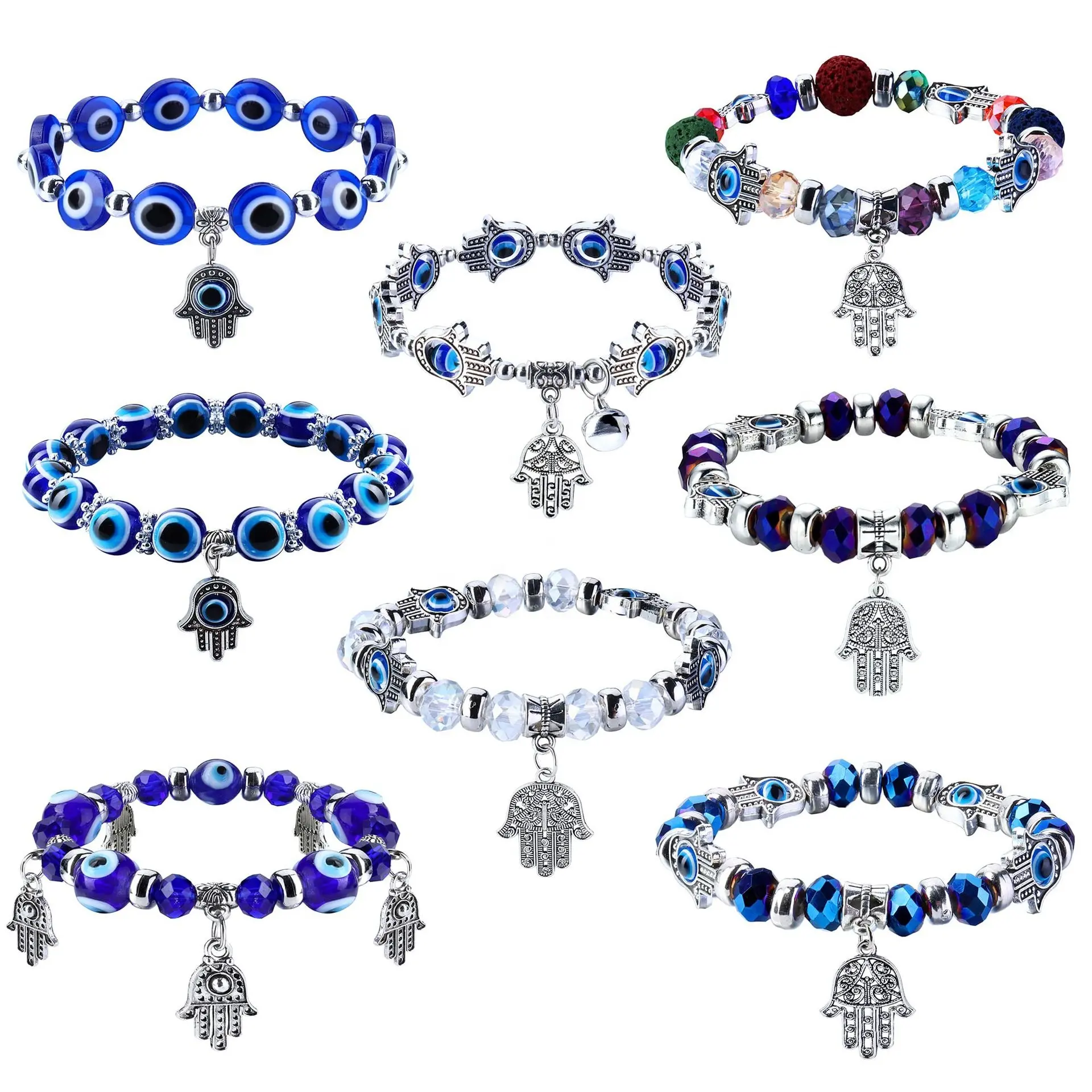 Groothandel Duivelse Hanger Armband Crystal Fashion Geweven Charme Hars Blauwe Ogen Boze Ogen Palm Kralen Paar Armband