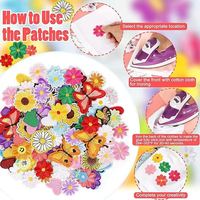 32 pièces de patchs brodés thermocollants en feutre non tissé de coton, motifs fleurs et cœurs colorés, pour appliques DIY à coudre sur vêtements, vestes, jeans, pantalons
