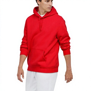 Sweat-shirt à capuche rouge pour homme, couleur unie, en molleton de coton, décontracté, pour l'automne, avec poche avant, coupe classique - Product Image 1